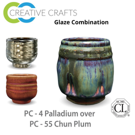 Palladium PC-04 over Chun Plum PC-55 Pottery Cone 5 Glaze Combination